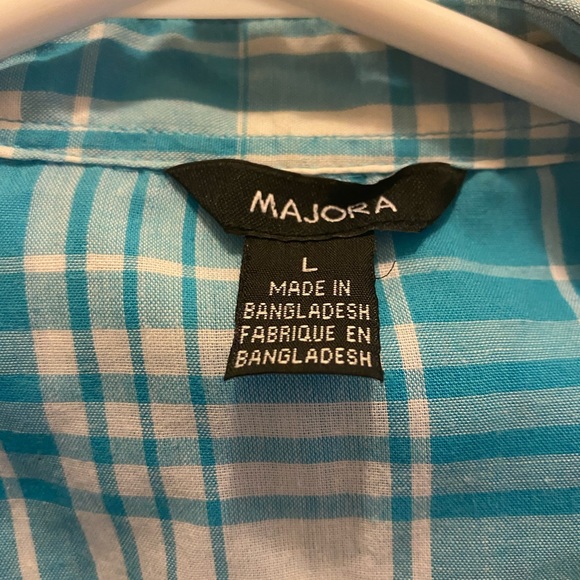 Blue and white short sleeve snap up shirt - Picture 3 of 3